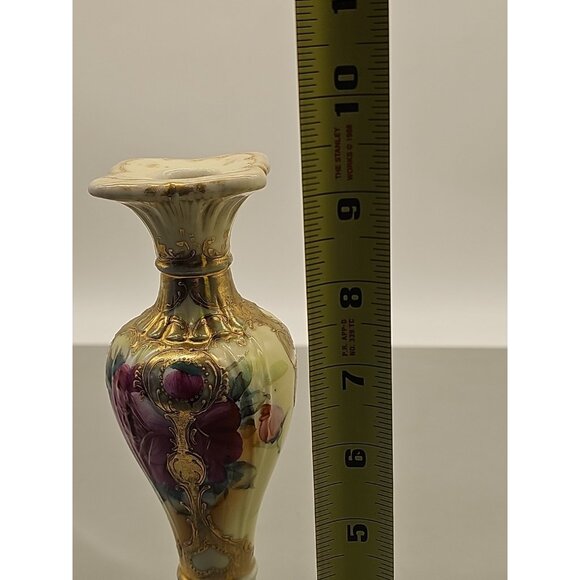 Vintage Candelabra Porcelain Embossed Hand Painted Victorian Era Gold Trim - Picture 7 of 10